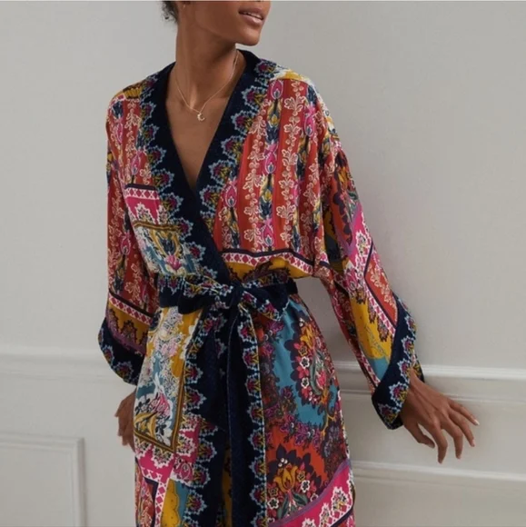Anthropologie Zadie Velvet Floral Kimono Robe M/L